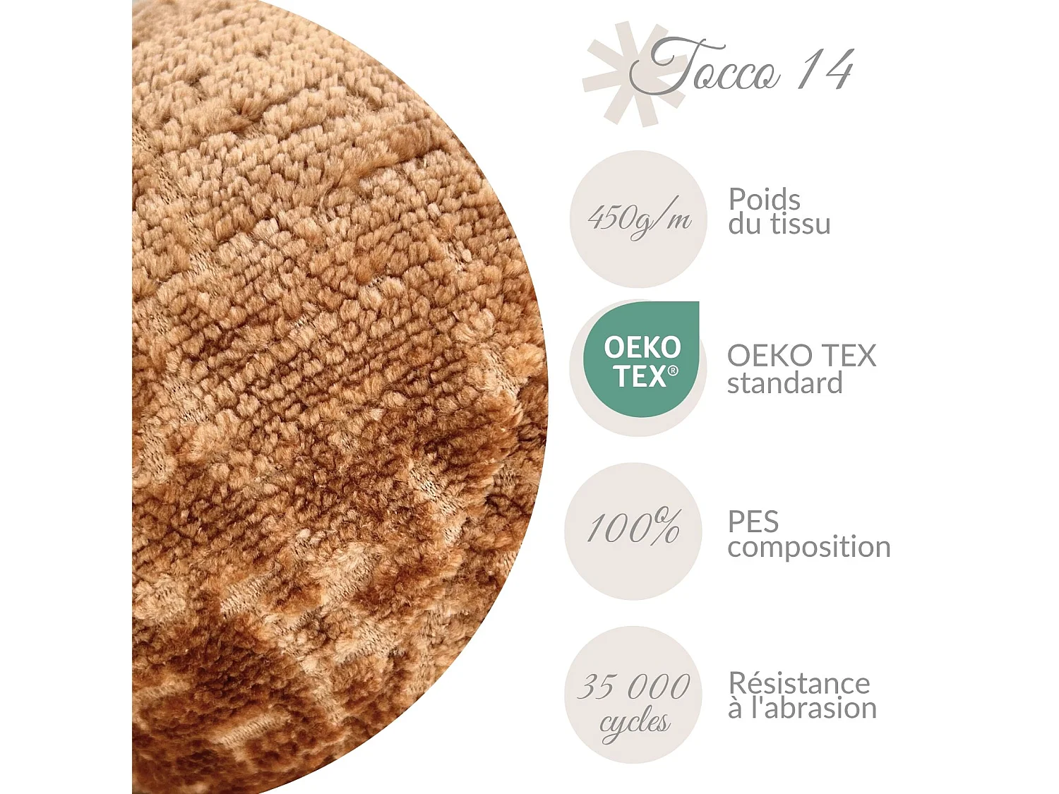 Coussin décoratif rond en tissu chenille cuivre - diamètre 20 cm - Happy Pill