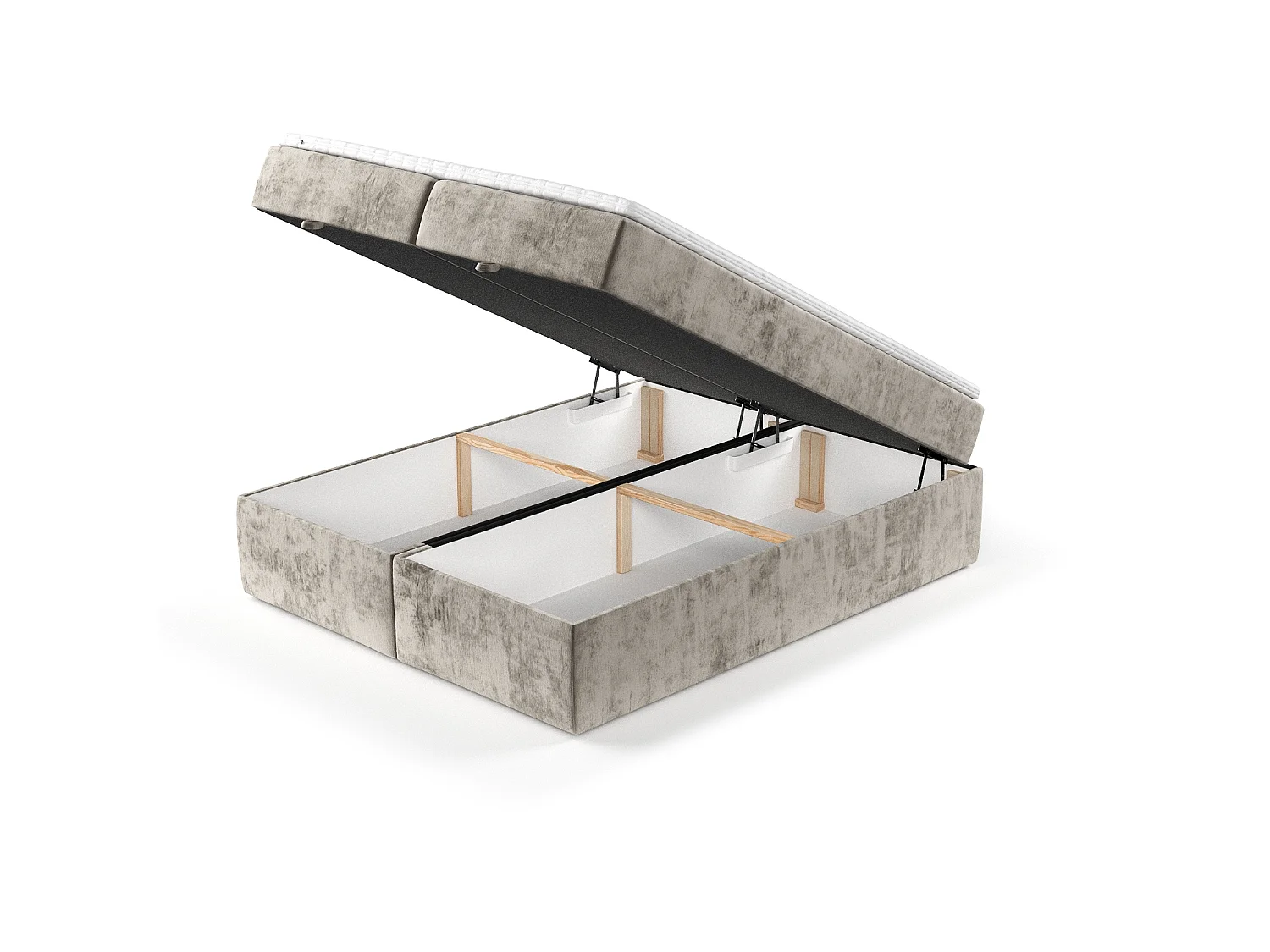 Lit à sommier et coffre de rangement FREJA - matelas - surmatelas - 160x200 cm - beige