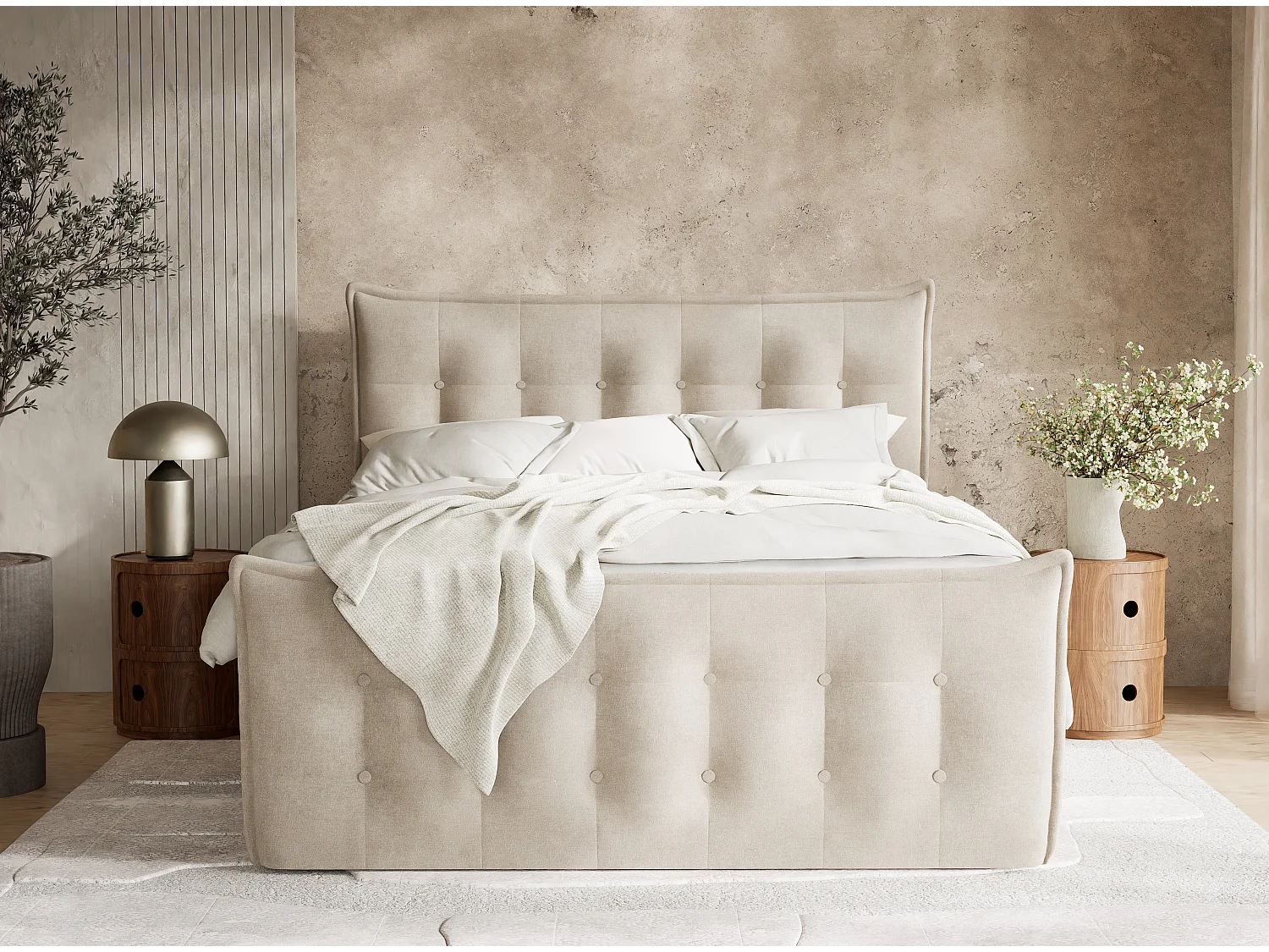Boxspringbed met hoofdbord + matras + dekmatras - 200x200 cm - beige - FATU