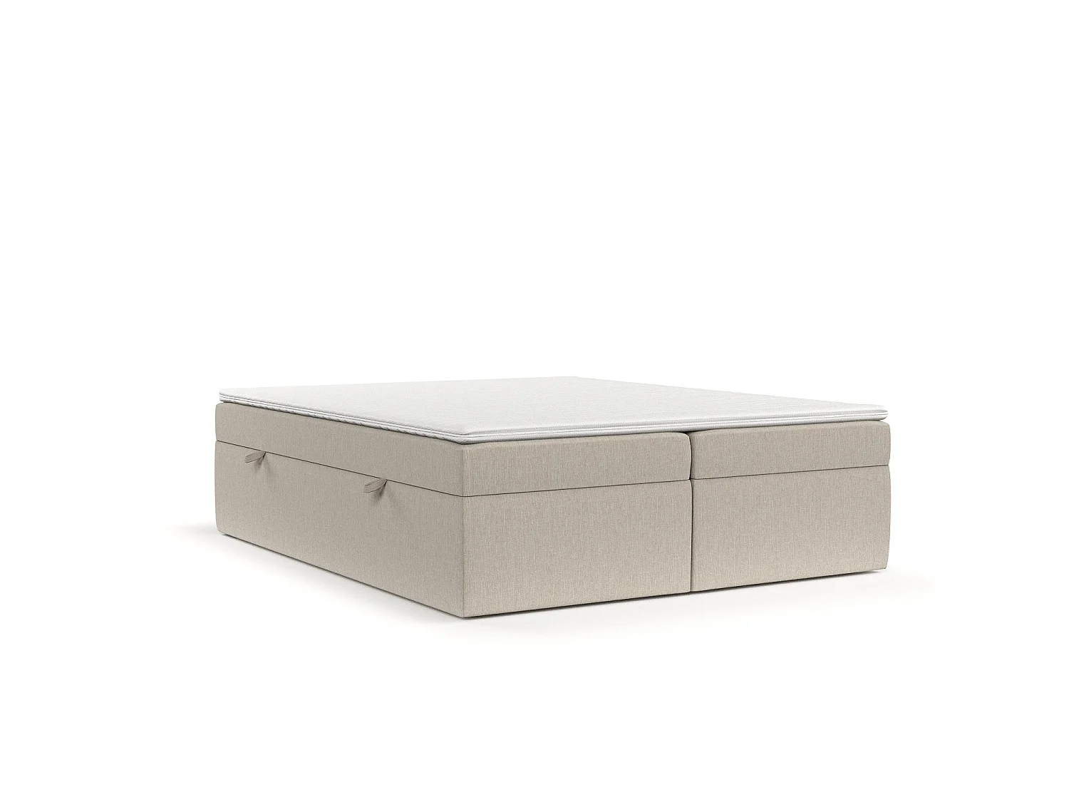 Set compleet bed + opbergruimte + matrasse + dekmatrasse - 200x200 cm - geweven stof - beige - LENNON