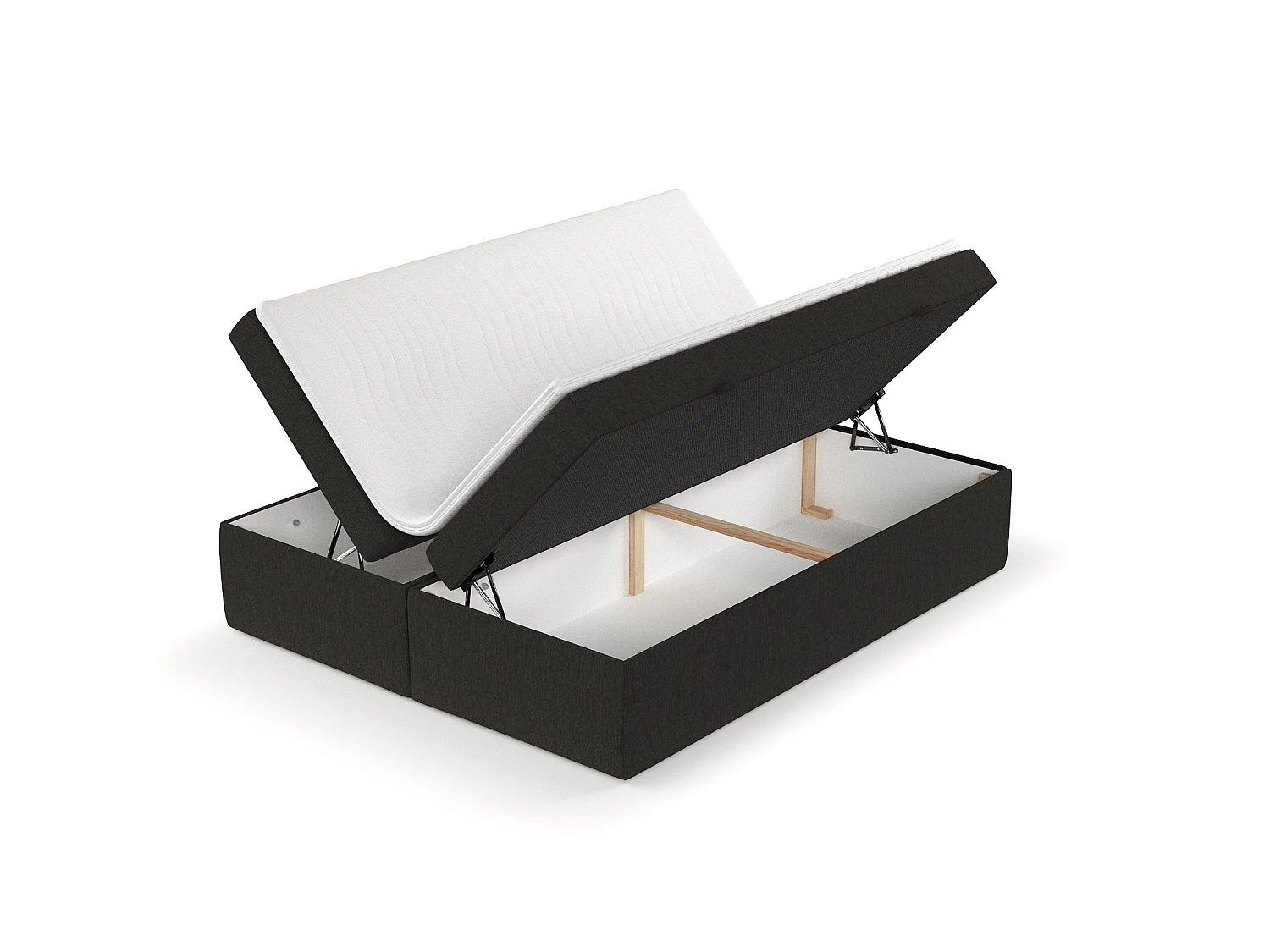 Set compleet bed + opbergruimte + matrasse + dekmatrasse - 200x200 cm - geweven stof - zwart - LENNON