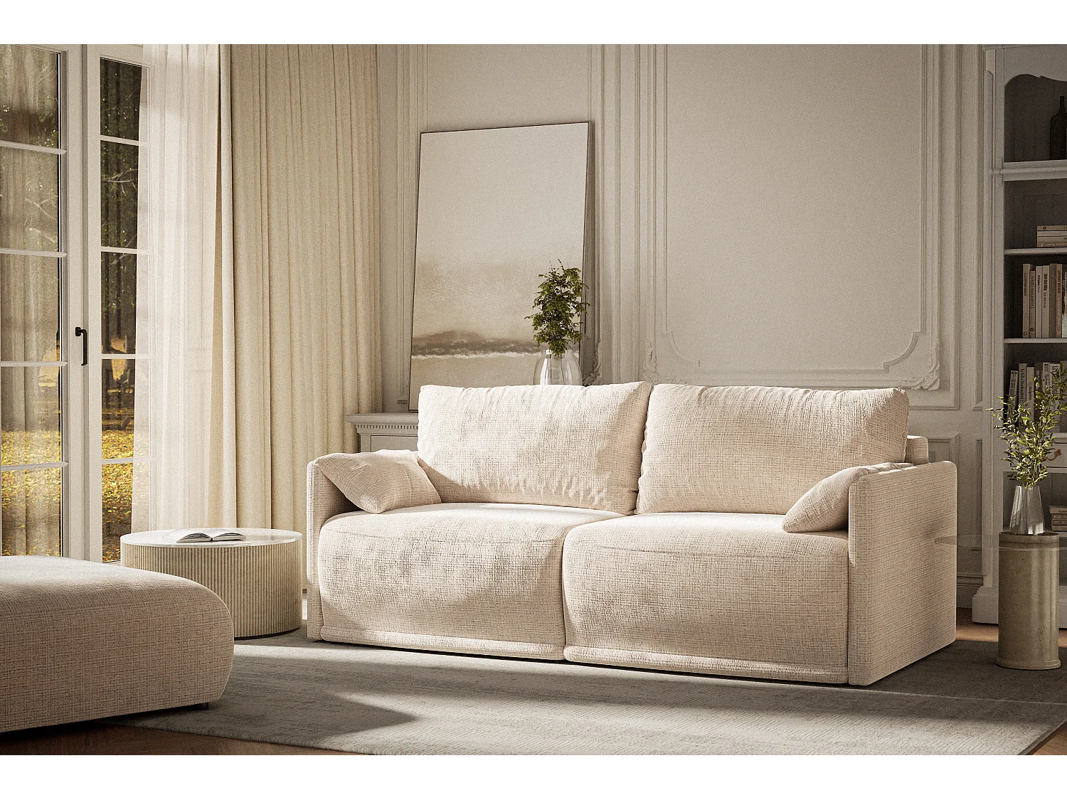 Canapé 3 places convertible en tissu chenille beige NAPPA