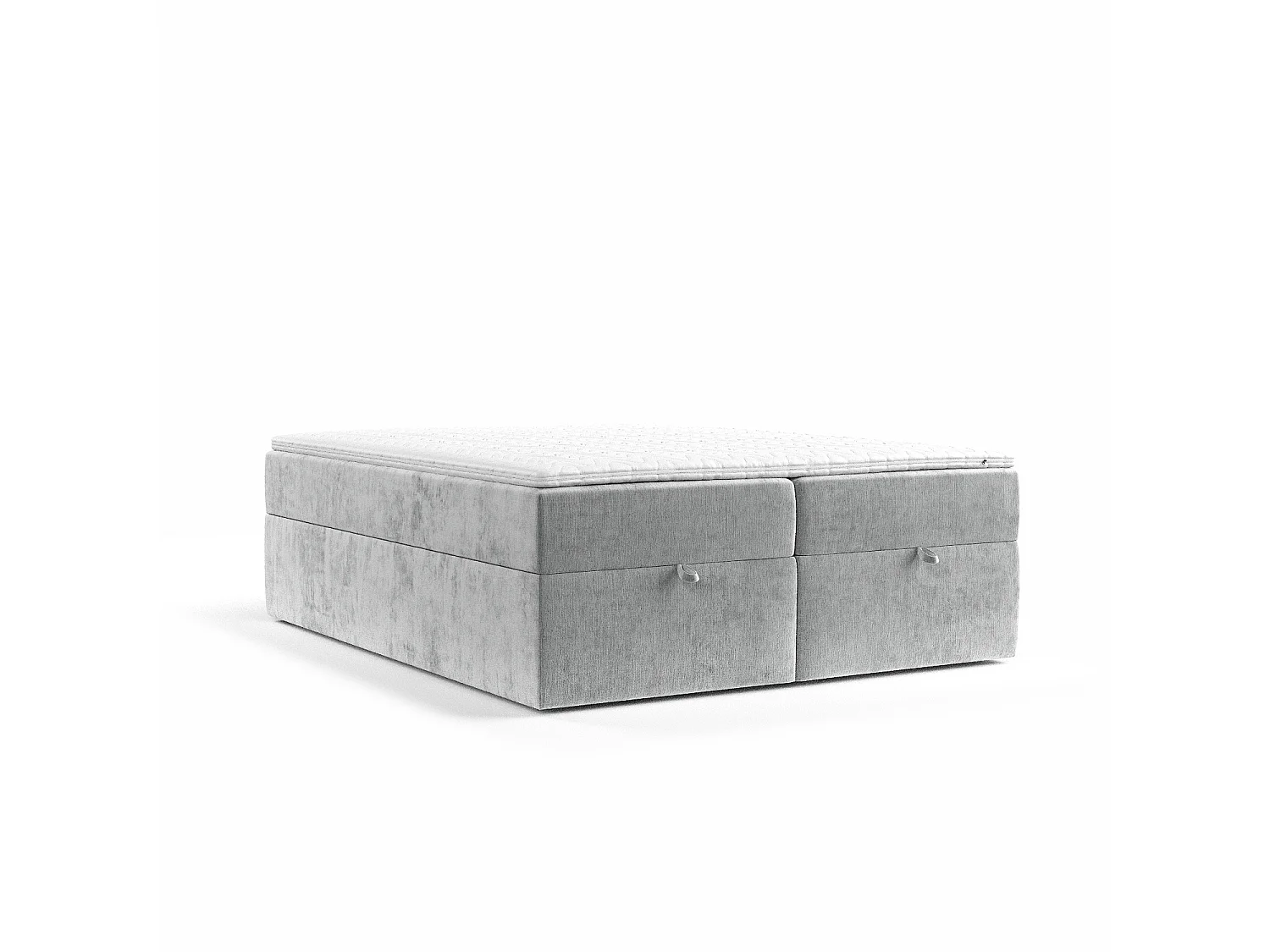 Lit à sommier et coffre de rangement FREJA - matelas - surmatelas - 180x200 cm - gris clair