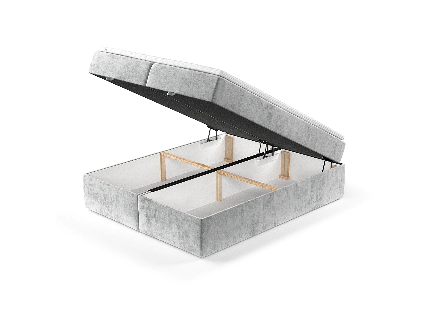 Lit à sommier et coffre de rangement FREJA - matelas - surmatelas - 180x200 cm - gris clair