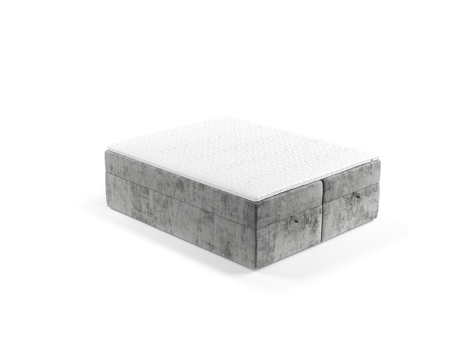Lit à sommier et coffre de rangement FREJA - matelas - surmatelas - 200x200 cm - gris