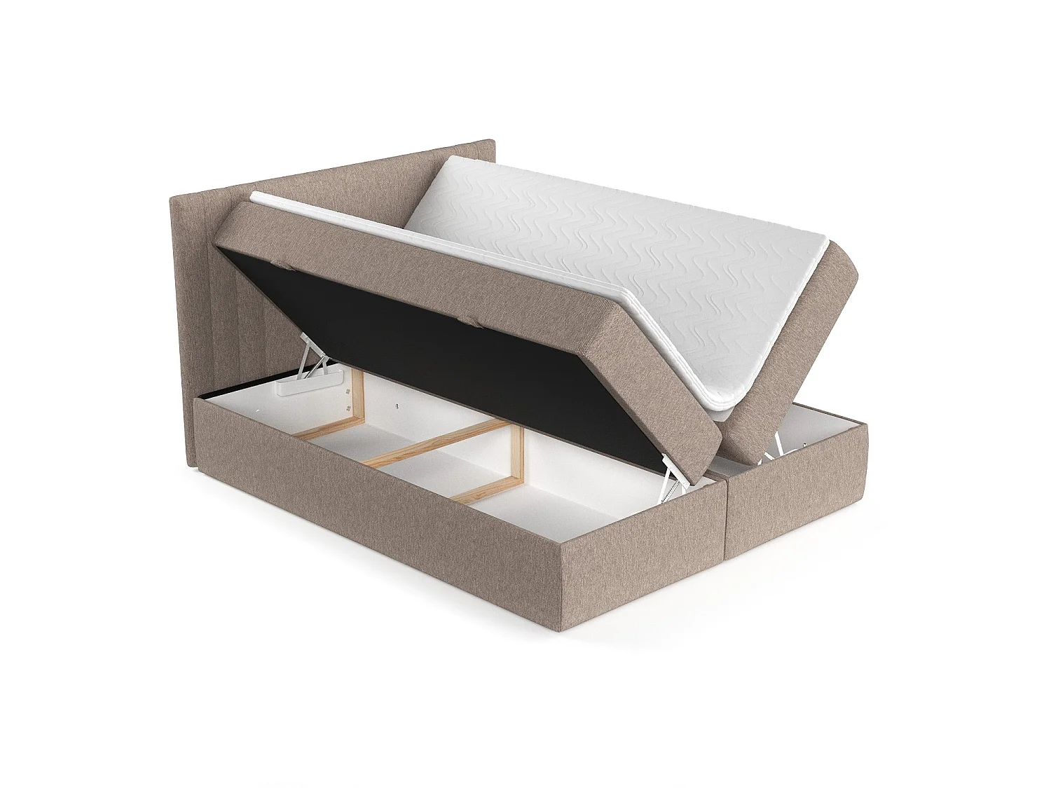 Set compleet bed met hoofdbord + opbergruimte + matrasse + dekmatrasse - 140 x 200 cm - Geweven stof - Lichtbruin - MALLO