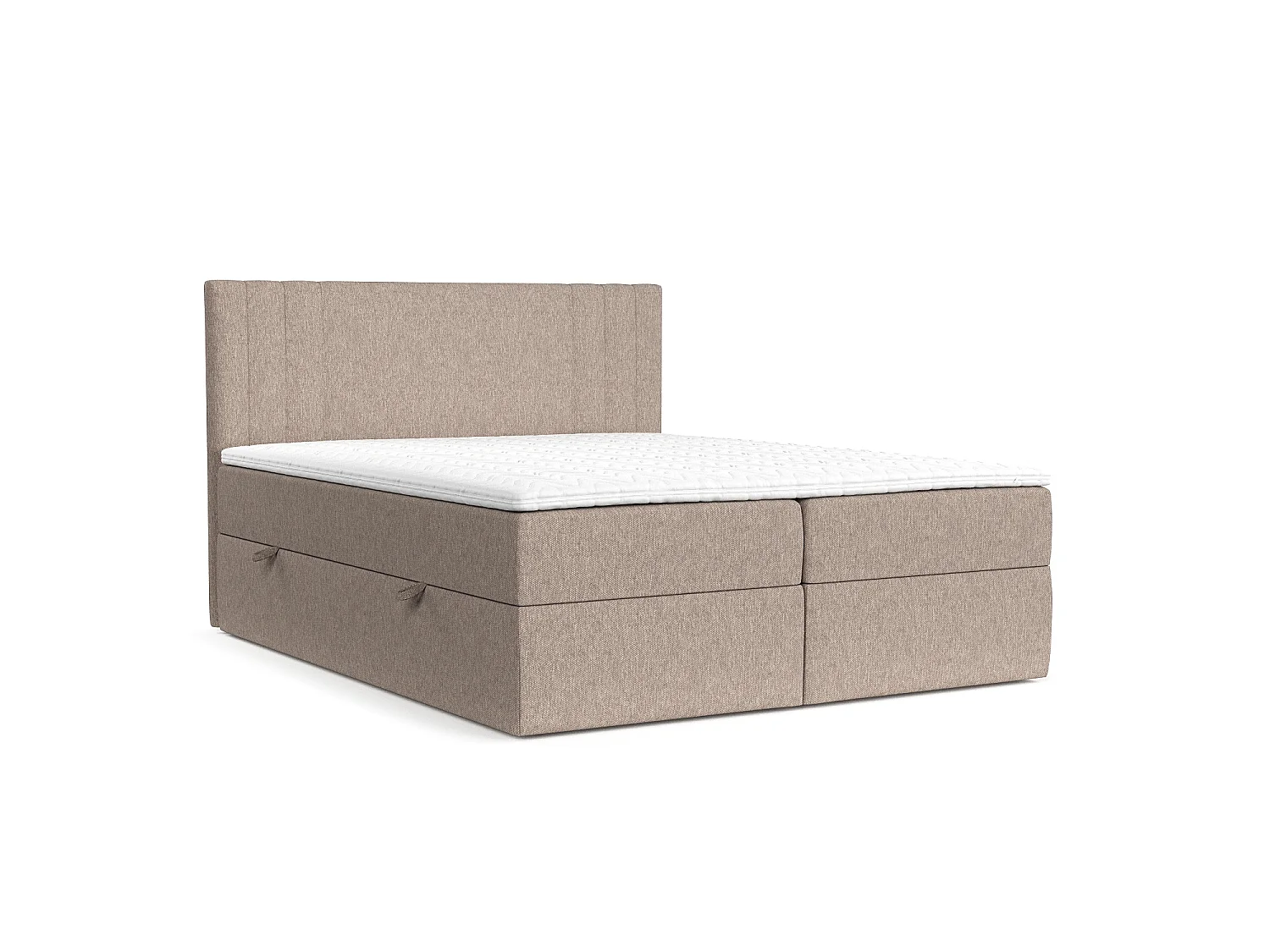 Set compleet bed met hoofdbord + opbergruimte + matrasse + dekmatrasse - 120 x 200 cm - Geweven stof - Lichtbruin - MALLO