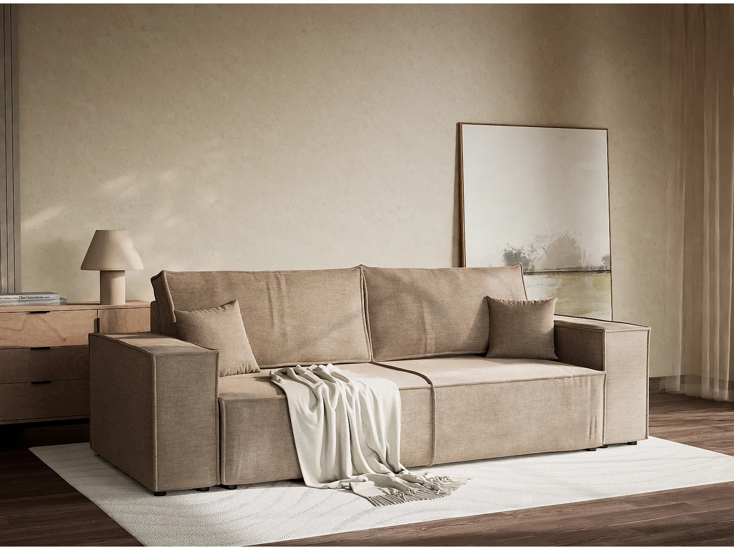 Canapé 3 places convertible en tissu chenille brun gris MILOS