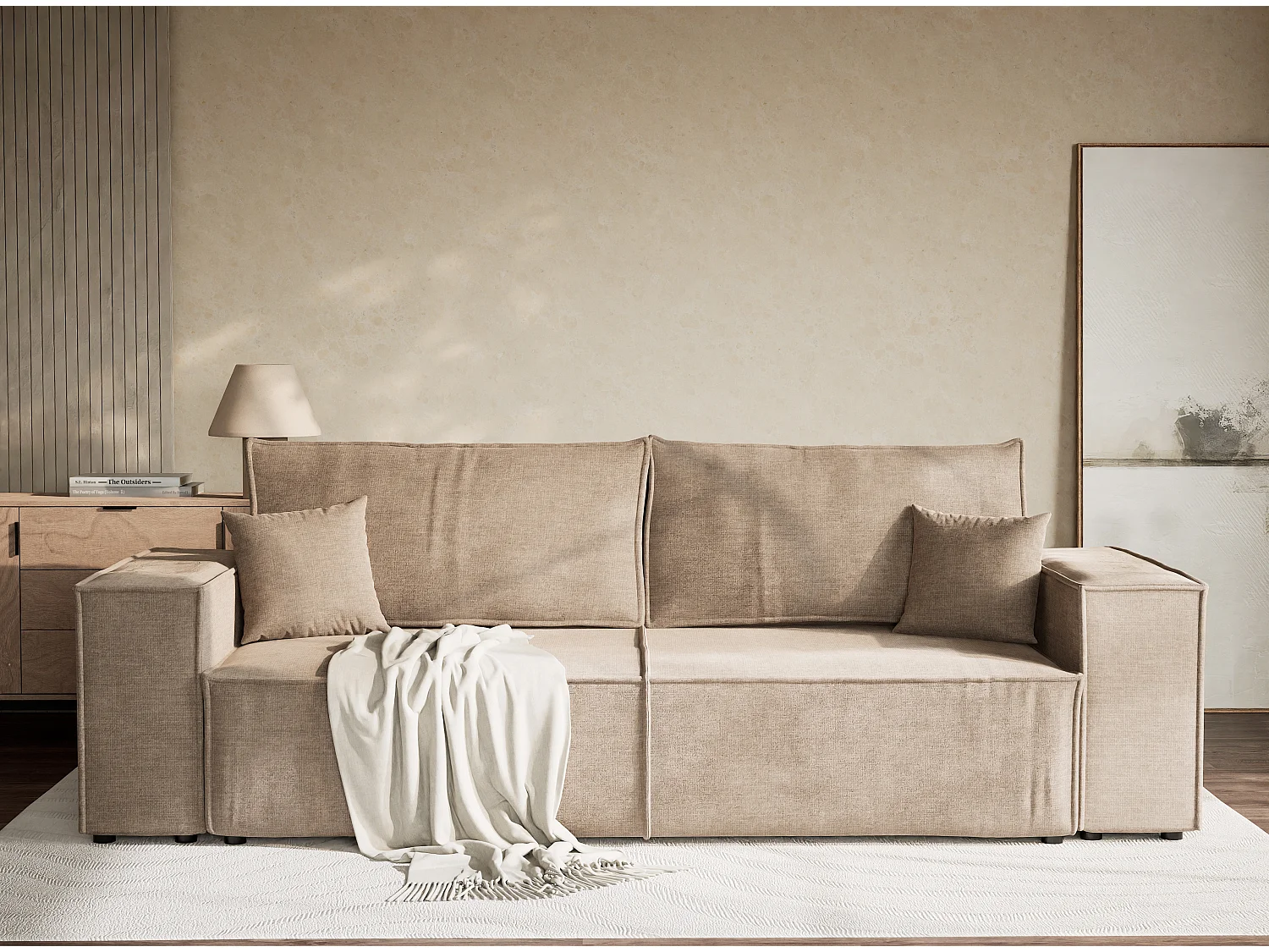Canapé 3 places convertible en tissu chenille brun gris MILOS