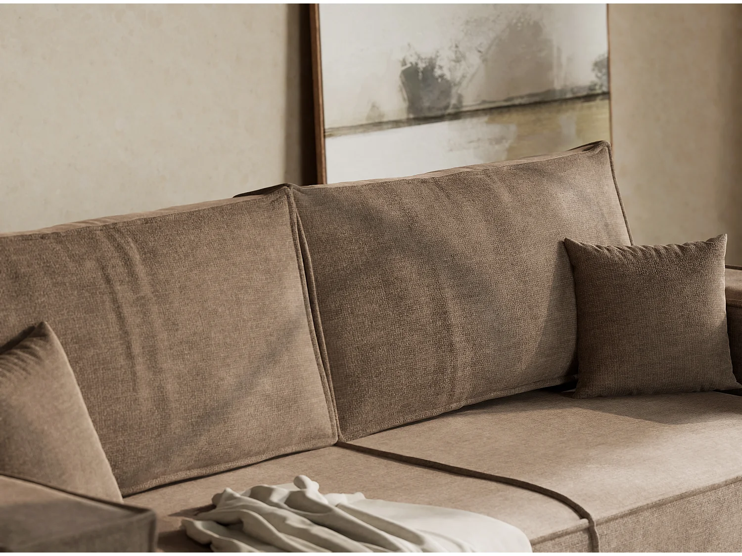 Canapé 3 places convertible en tissu chenille brun gris MILOS