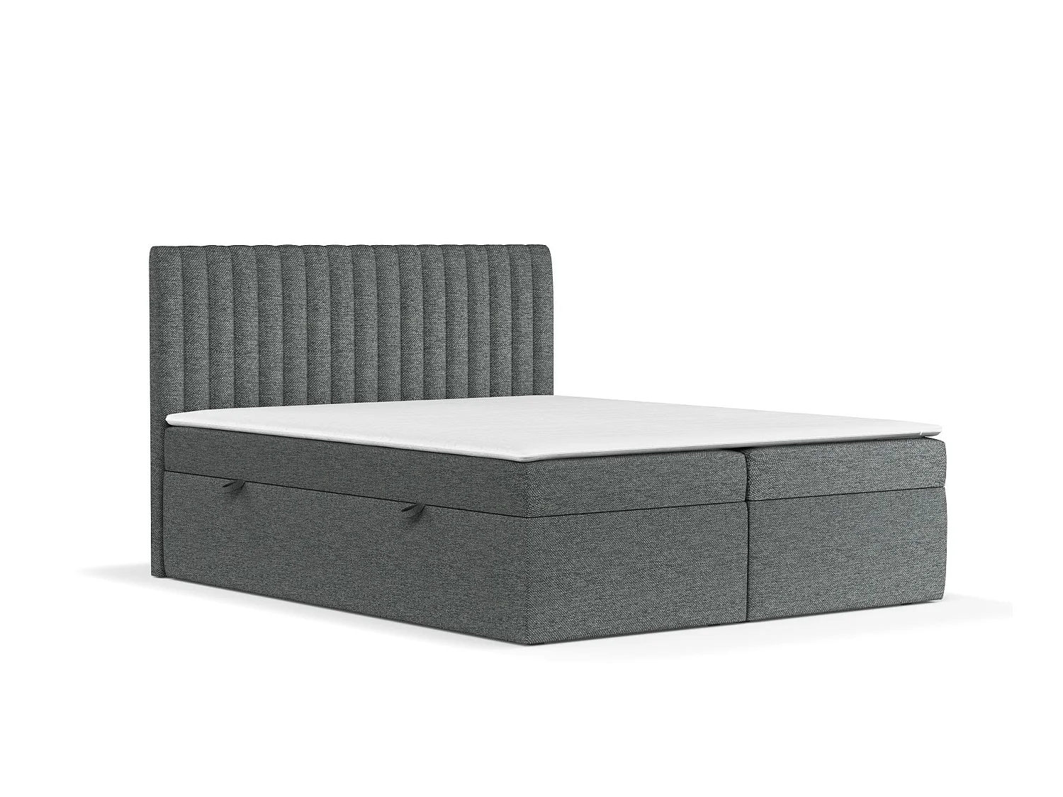 Set compleet bed met hoofdbord + opbergruimte + matrasse + dekmatrasse - 160x200 cm - geweven stof - grafiet - SPENCER