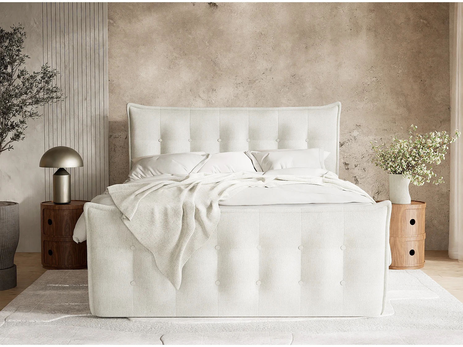 Boxspringbed met hoofdbord + matras + dekmatras - 200x200 cm - creme - FATU