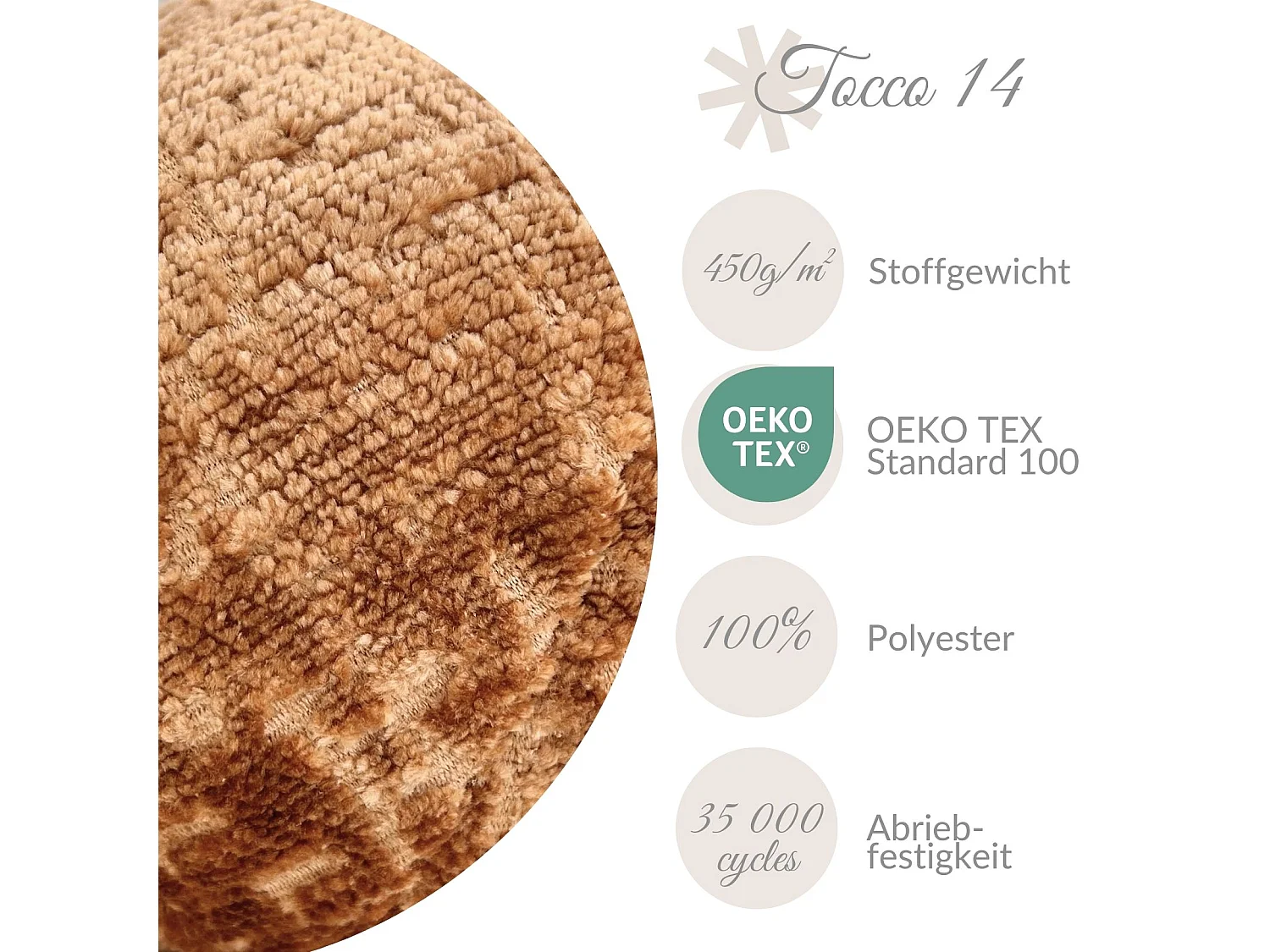Lot de 3 coussins rond en tissu chenille cuivre - diametre: 13, 20, 30 cm - Happy Pill