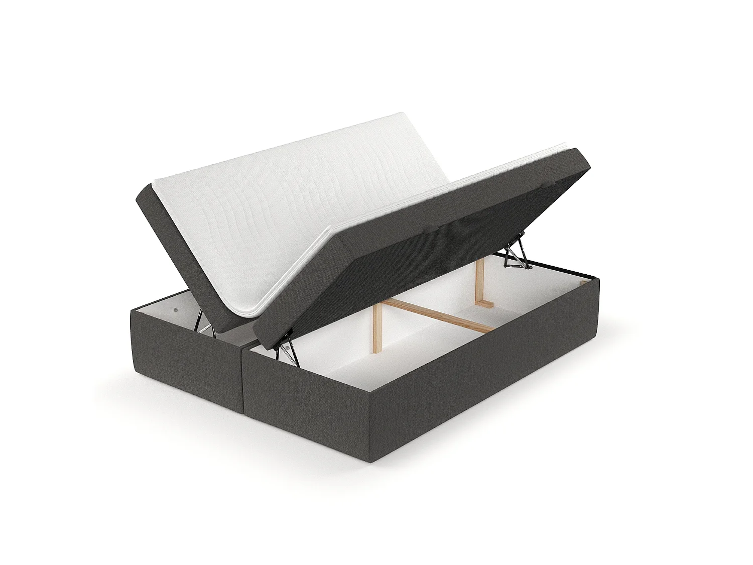Set compleet bed + opbergruimte + matrasse + dekmatrasse - 180x200 cm - geweven stof - grafiet - LENNON