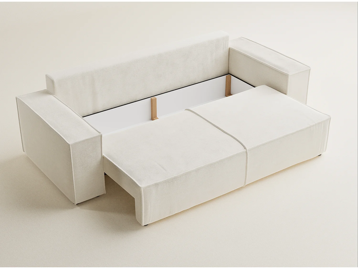 Canapé 3 places convertible en tissu chenille creme MILOS