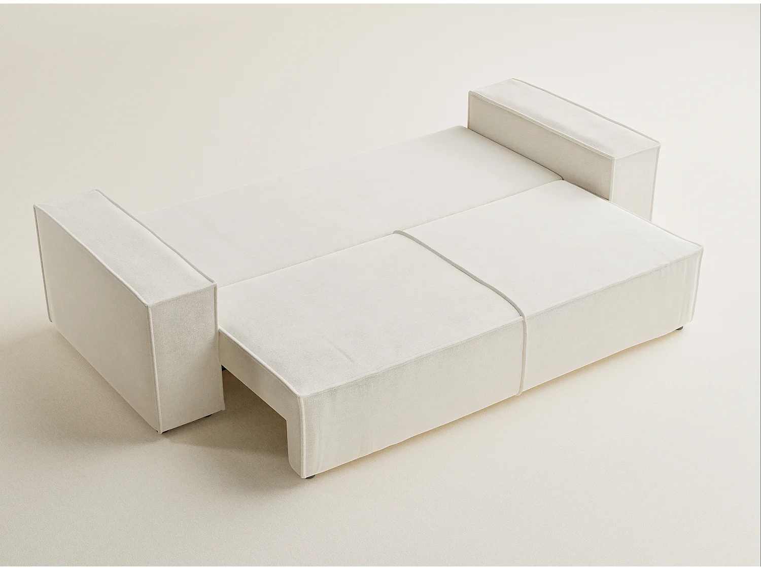 Canapé 3 places convertible en tissu chenille creme MILOS