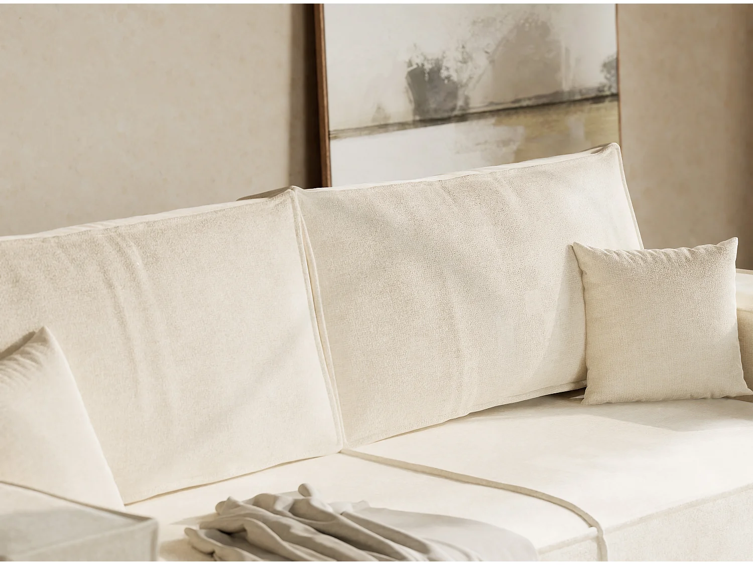 Canapé 3 places convertible en tissu chenille creme MILOS