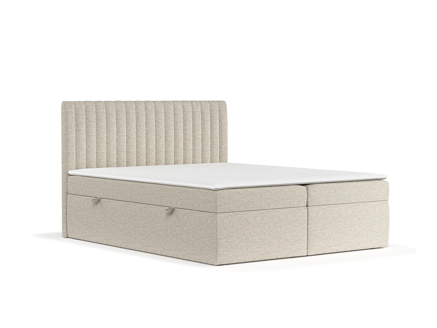Set compleet bed met hoofdbord + opbergruimte + matrasse + dekmatrasse - 180x200 cm - geweven stof - beige - SPENCER