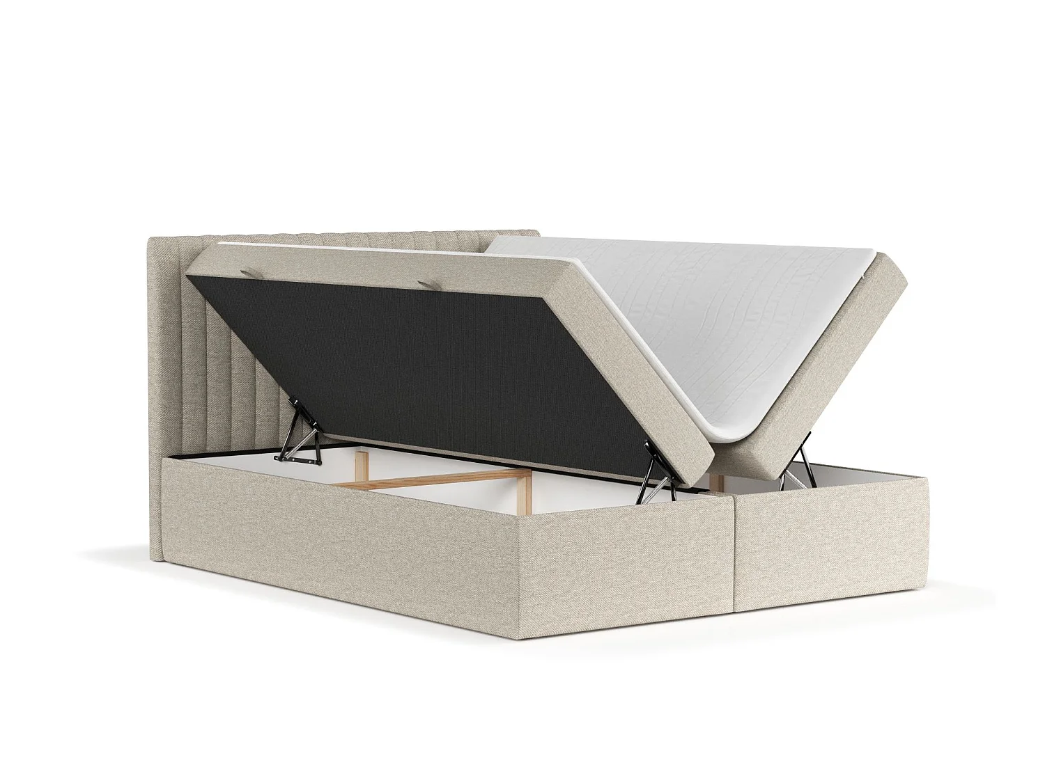 Set compleet bed met hoofdbord + opbergruimte + matrasse + dekmatrasse - 180x200 cm - geweven stof - beige - SPENCER