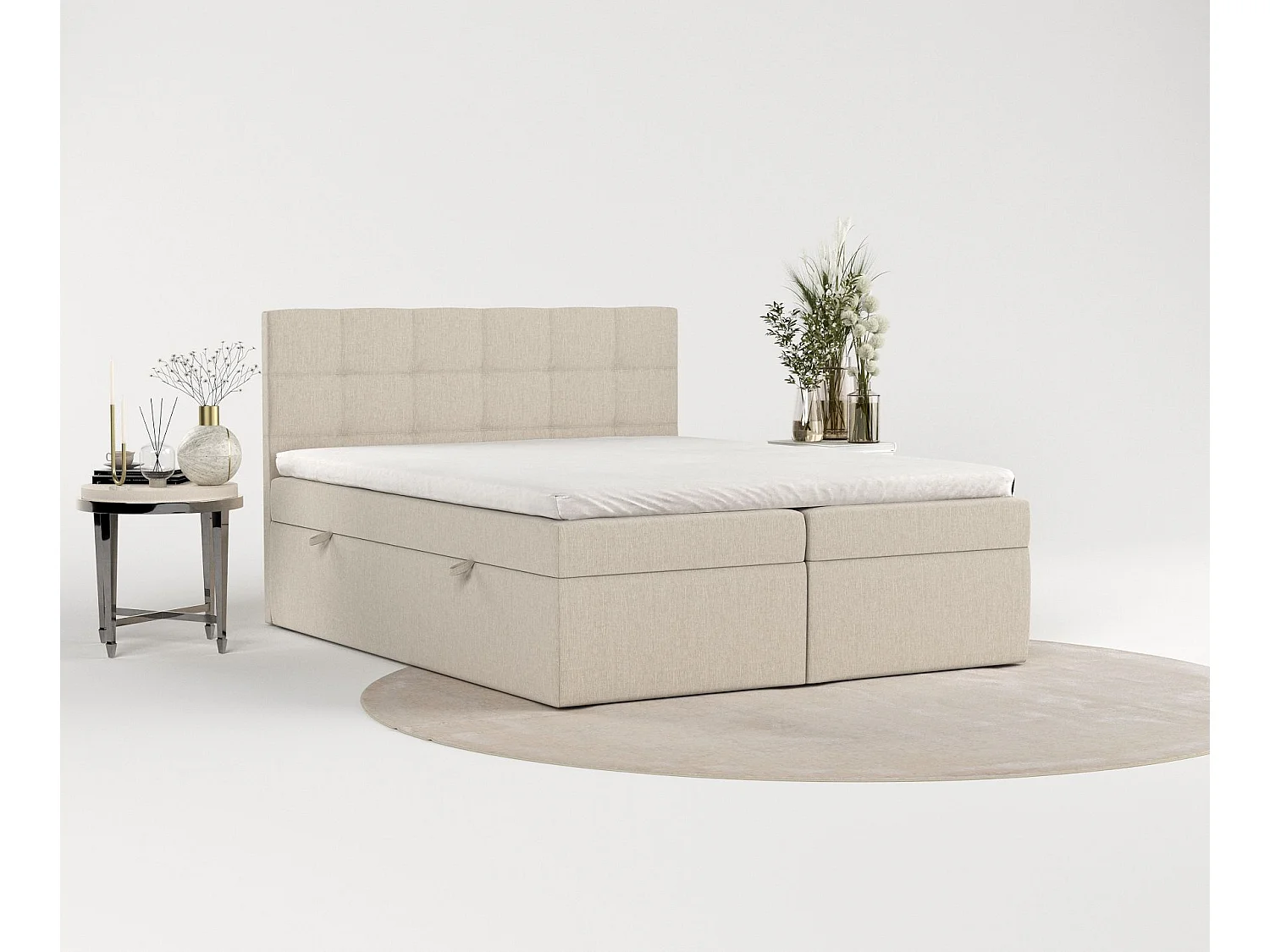 Lit boxspring avec rangement TARI - matelas - surmatelas - 160x200 cm - beige