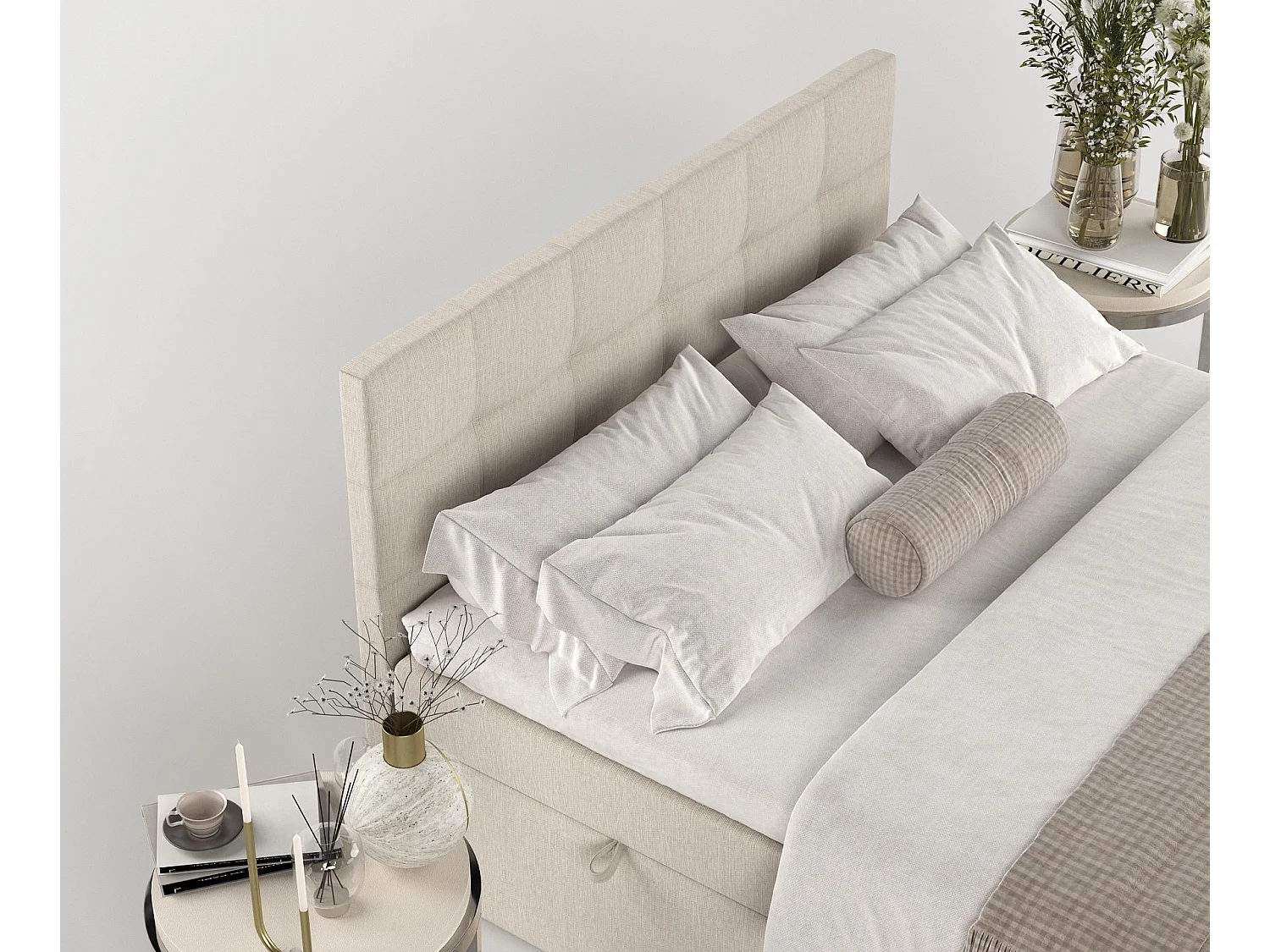 Lit boxspring avec rangement TARI - matelas - surmatelas - 160x200 cm - beige