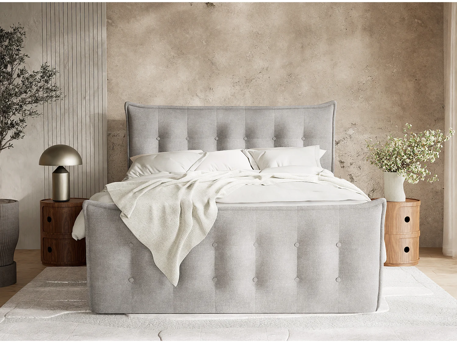 Boxspringbed met hoofdbord + matras + dekmatras - 180x200 cm - beige grijs - FATU