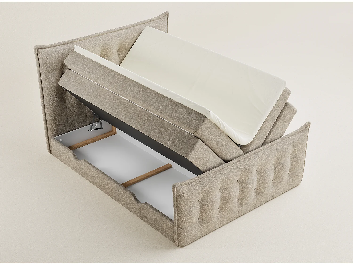 Boxspringbed met hoofdbord + matras + dekmatras - 160x200 cm - beige - FATU