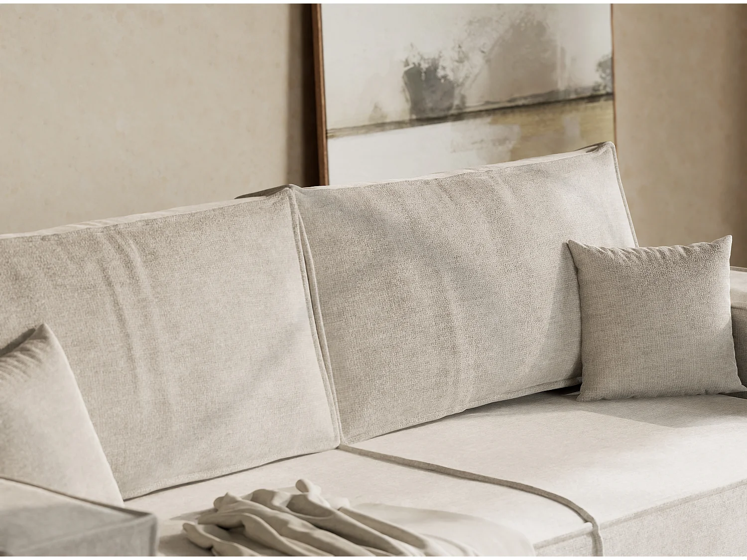 Canapé 3 places convertible en tissu chenille beige gris MILOS
