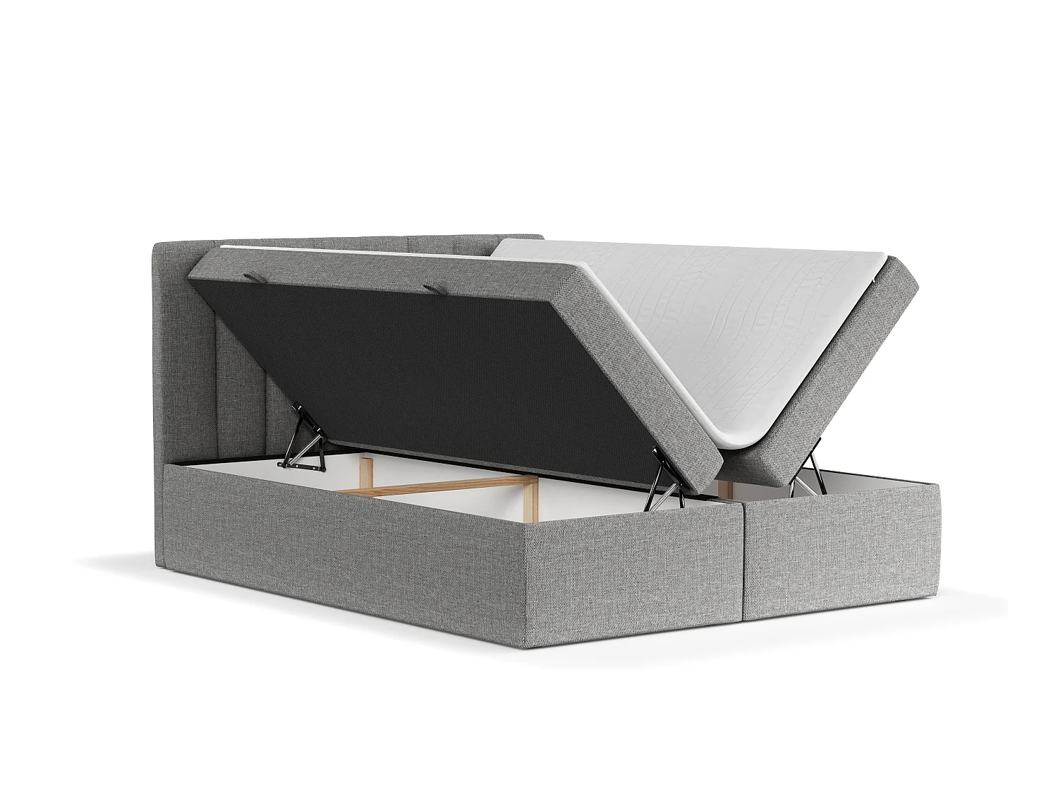 Set compleet bed met hoofdbord + opbergruimte + matrasse + dekmatrasse - 180x200 cm - chenille stof - grijs - NOVENTO