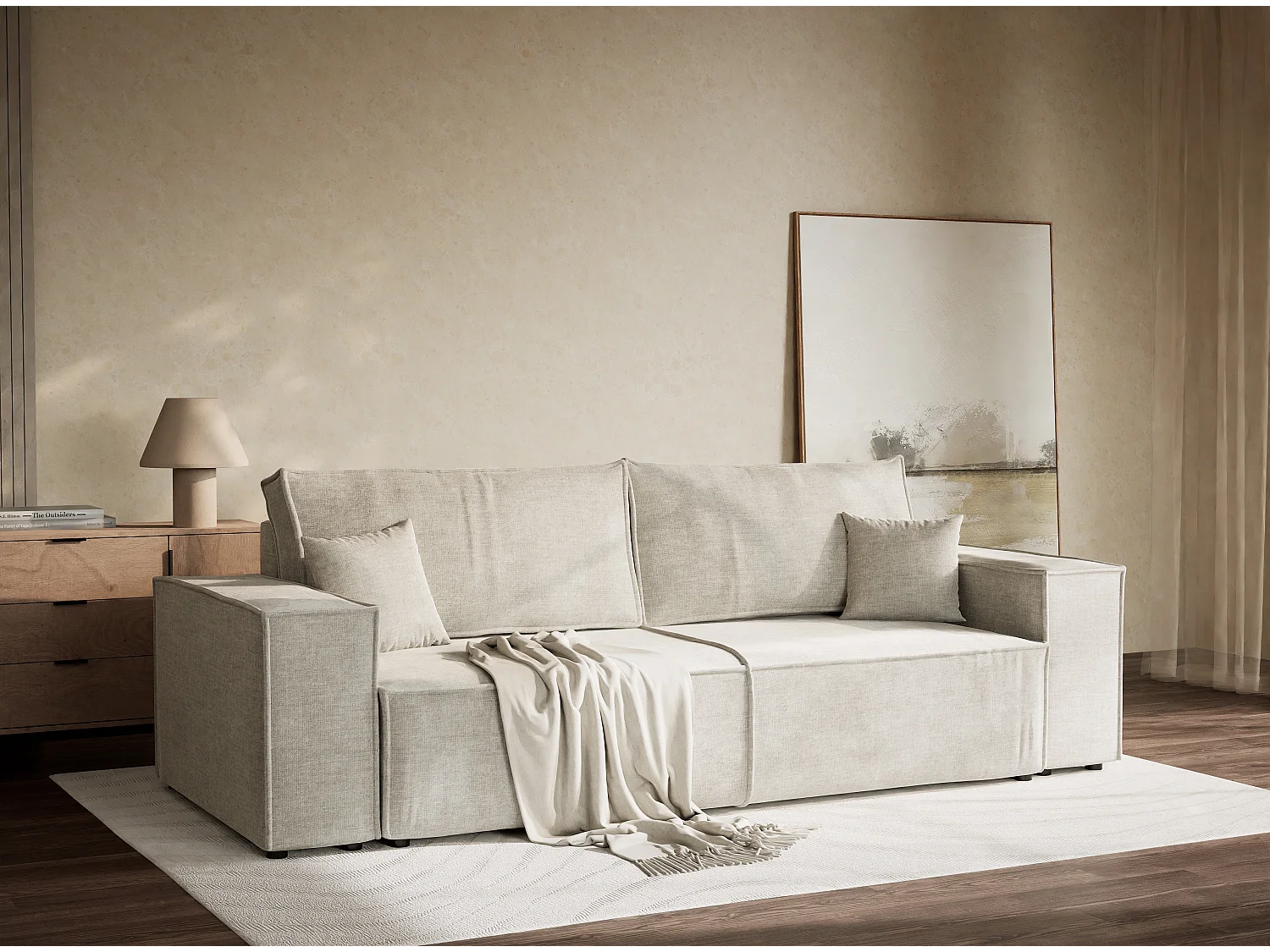 Canapé 3 places convertible en tissu chenille gris MILOS