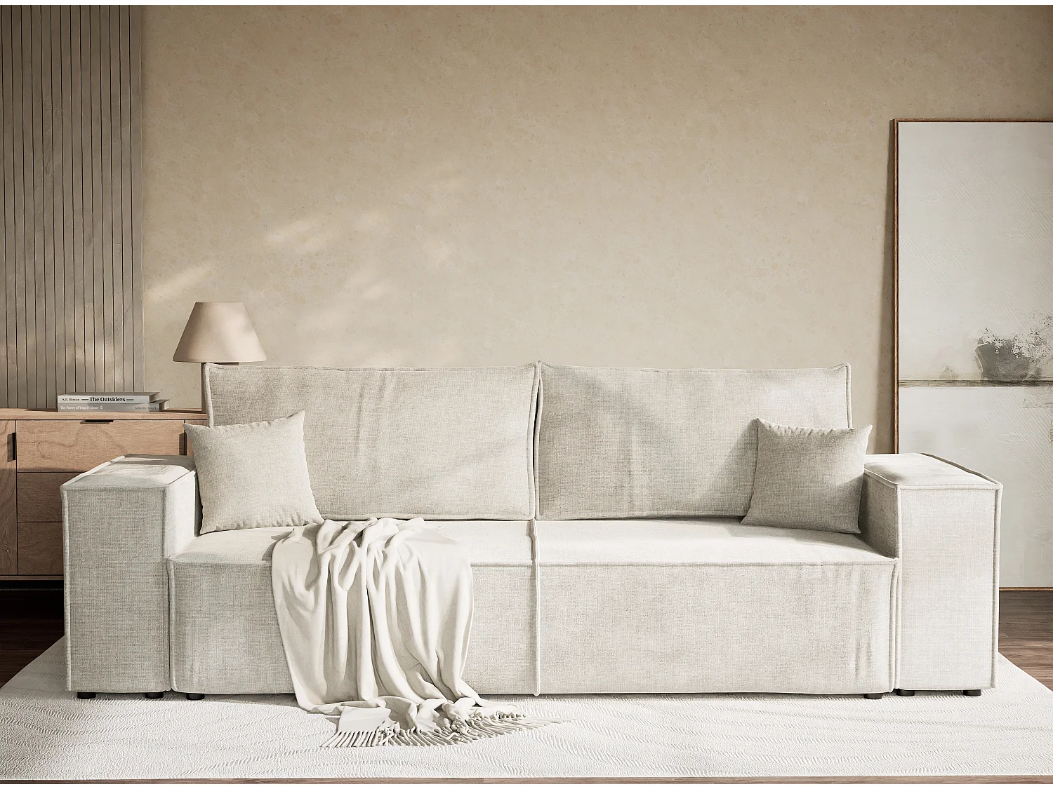 Canapé 3 places convertible en tissu chenille gris MILOS