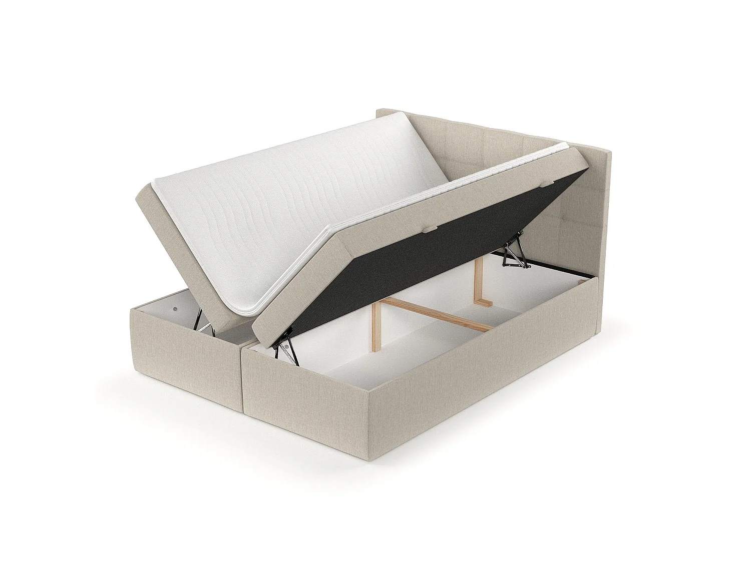 Lit boxspring avec rangement TARI - matelas - surmatelas - 140x200 cm - beige