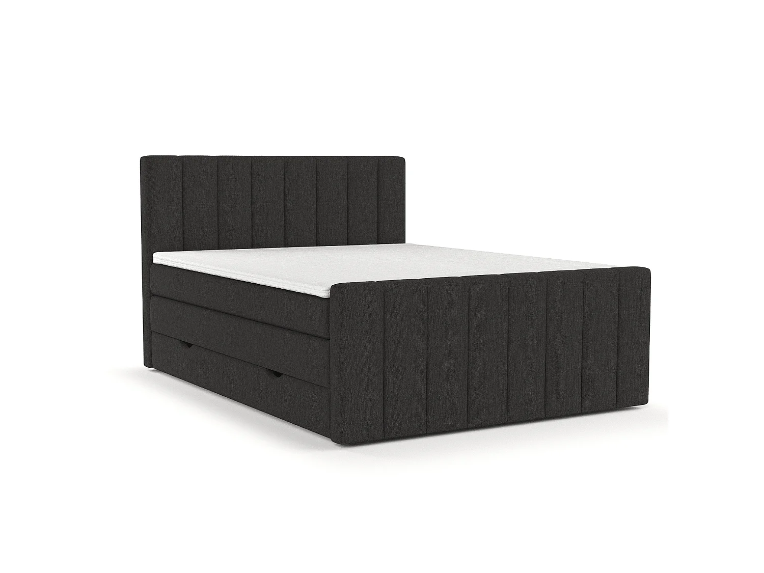 Set compleet bed met hoofdbord + opbergruimte + matrasse + dekmatrasse - 140 x 200 cm - Geweven stof - Zwart - RUBY