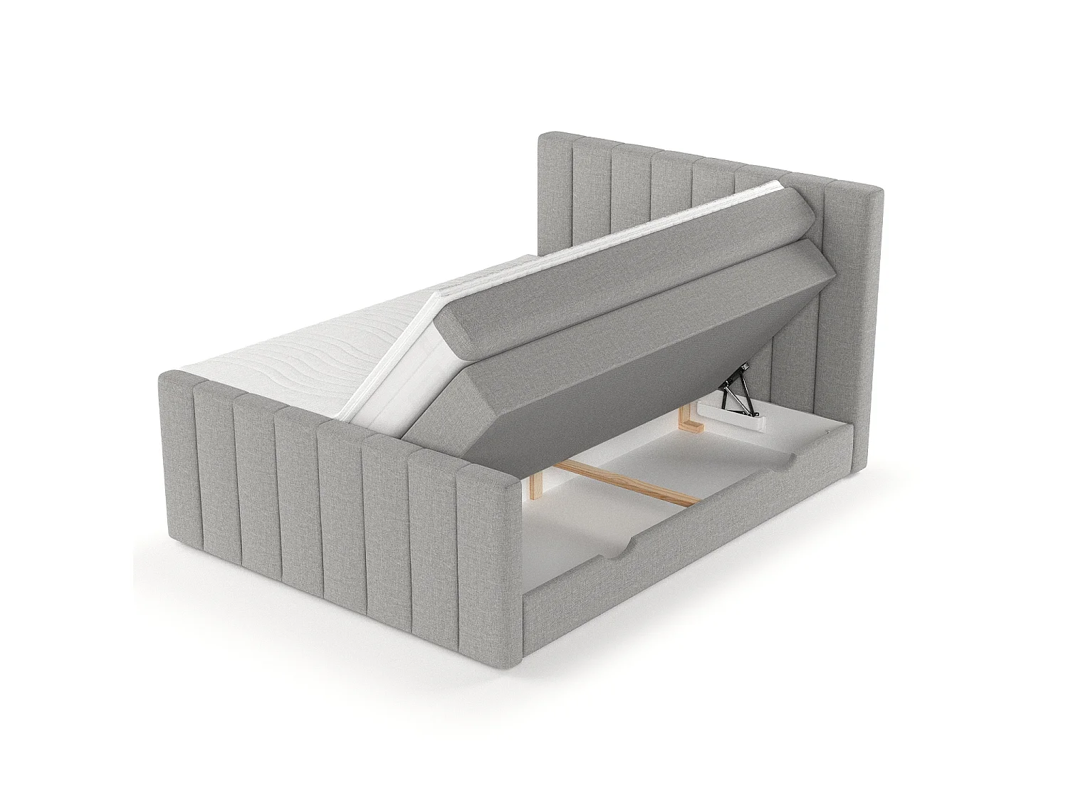 Set compleet bed met hoofdbord + opbergruimte + matrasse + dekmatrasse - 140 x 200 cm - Geweven stof - Grijs - RUBY
