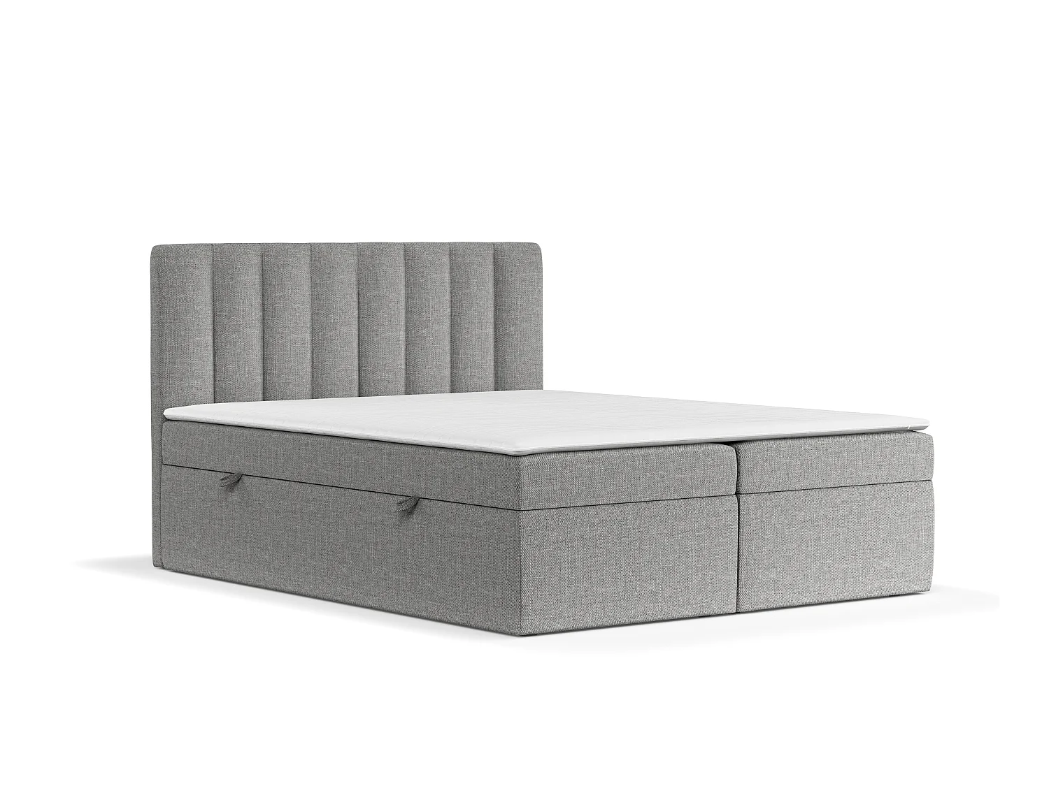 Set compleet bed met hoofdbord + opbergruimte + matrasse + dekmatrasse - 160x200 cm - chenille stof - grijs - NOVENTO