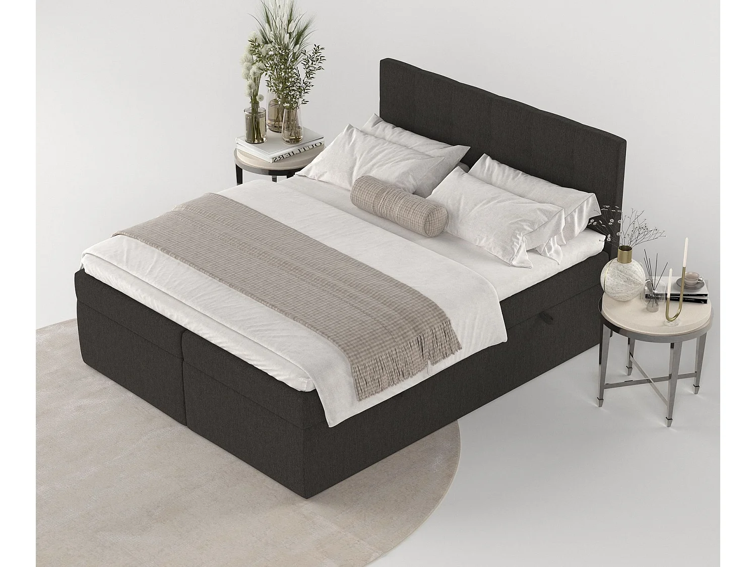 Lit boxspring avec rangement TARI - matelas - surmatelas - 160x200 cm - noir
