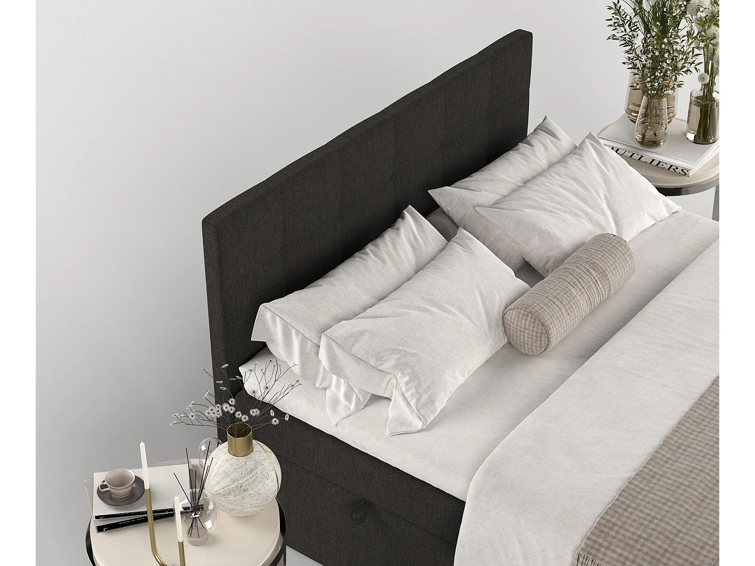 Lit boxspring avec rangement TARI - matelas - surmatelas - 160x200 cm - noir