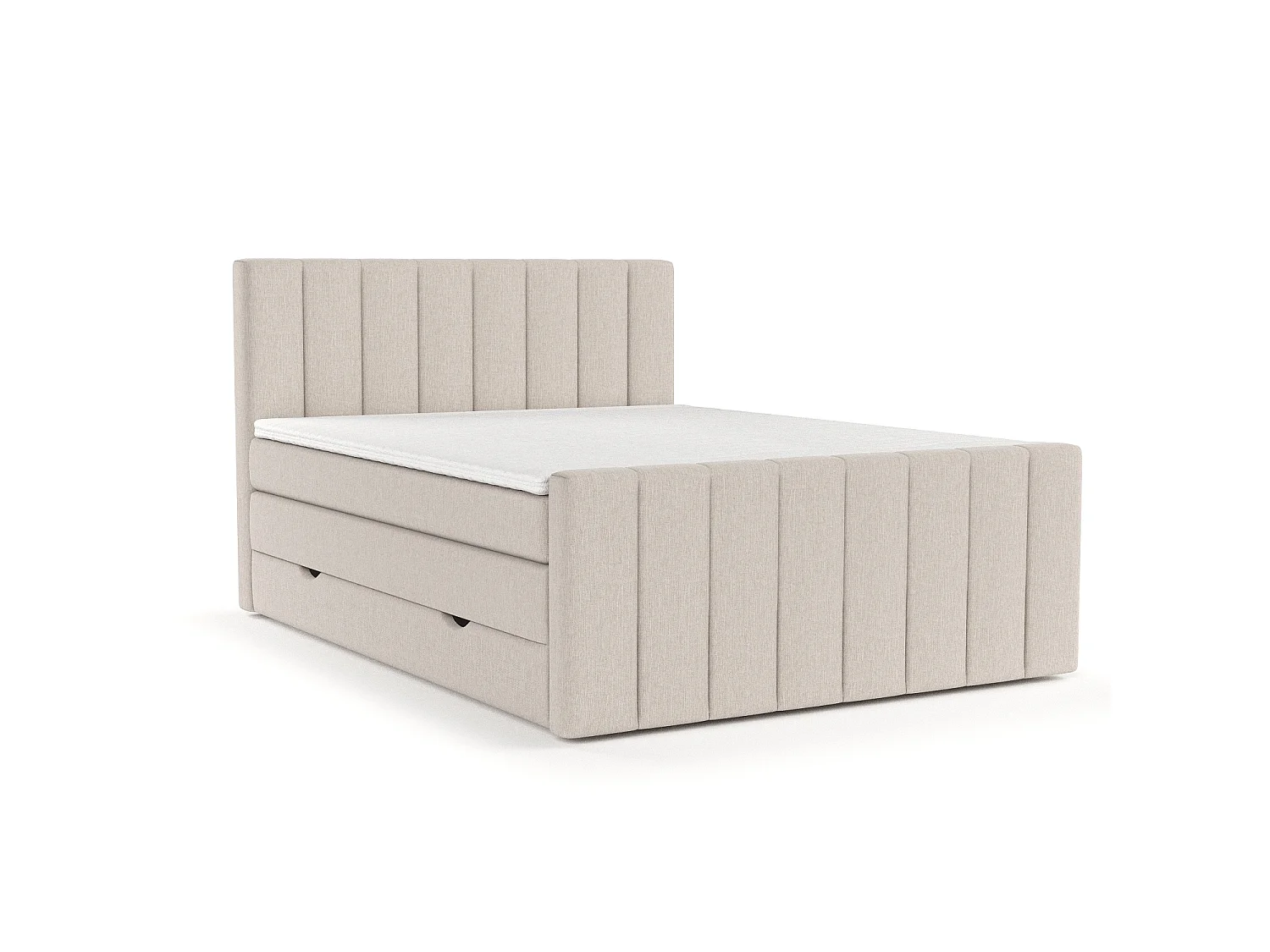 Set compleet bed met hoofdbord + opbergruimte + matrasse + dekmatrasse - 180 x 200 cm - Geweven stof - Beige - RUBY