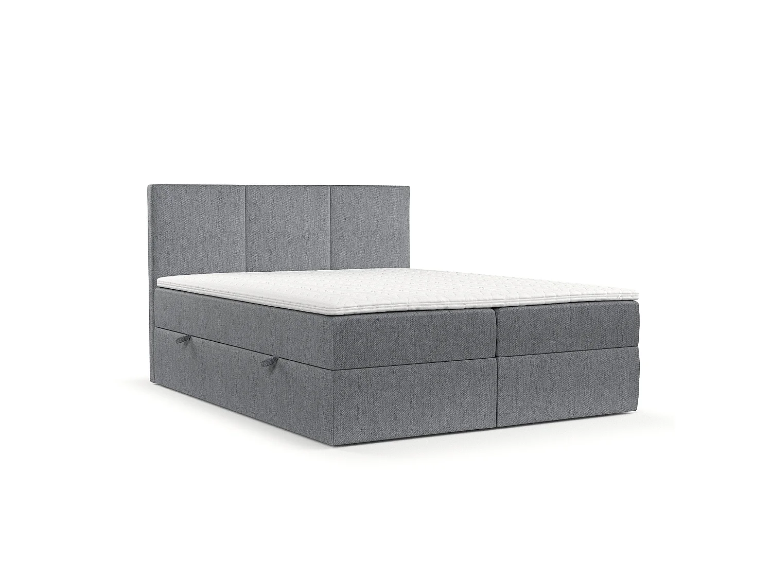 Set compleet bed met hoofdbord + opbergruimte + matrasse + dekmatrasse - 140 x 200 cm - Geweven stof - Grijs - JONAH