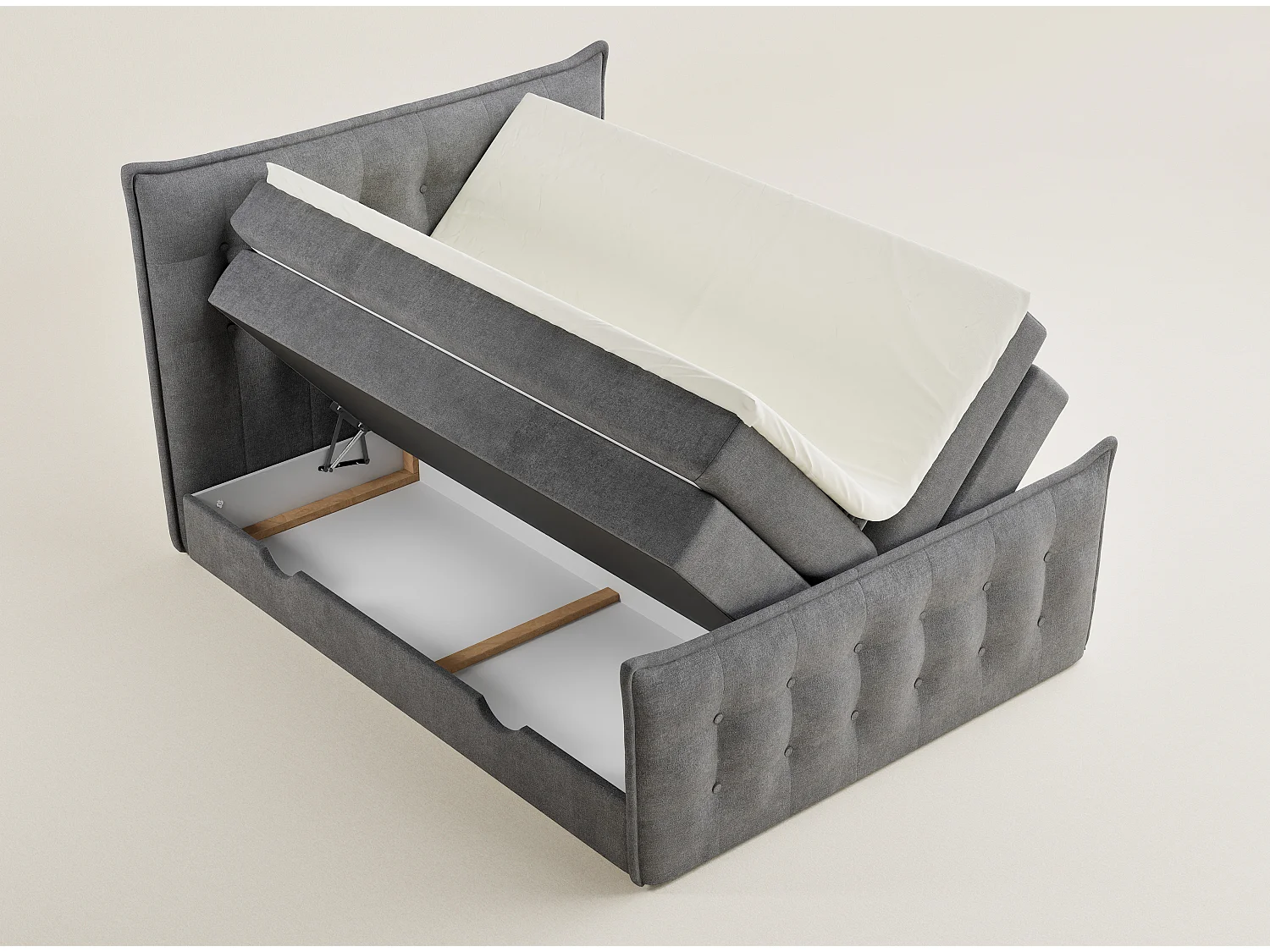 Boxspringbed met hoofdbord + matras + dekmatras - 140x200 cm - grijs - FATU
