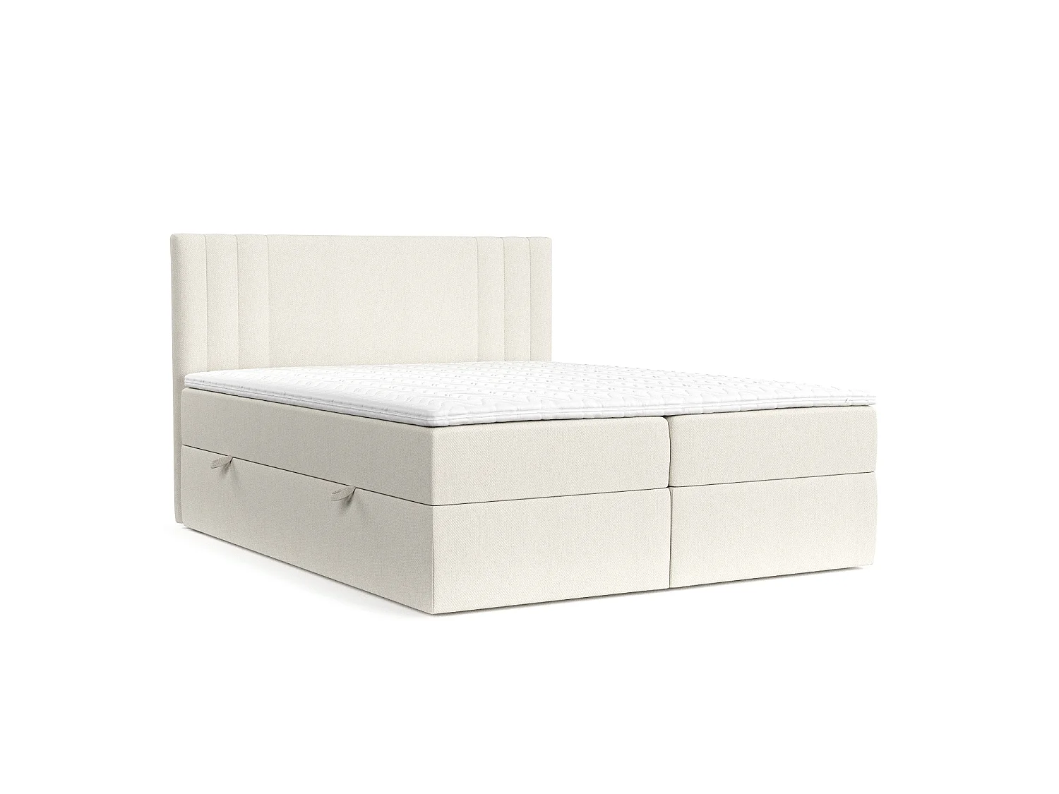 Set compleet bed met hoofdbord + opbergruimte + matrasse + dekmatrasse - 120 x 200 cm - Geweven stof - Creme - MALLO