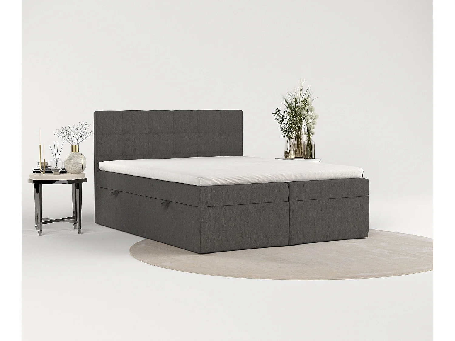 Lit boxspring avec rangement TARI - matelas - surmatelas - 180x200 cm - graphite