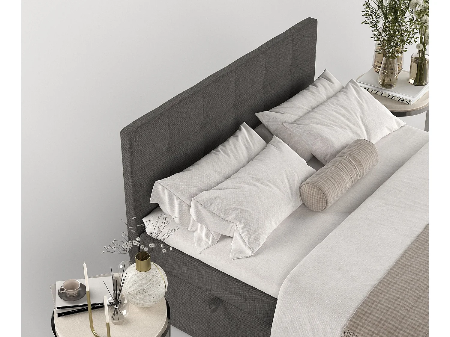 Lit boxspring avec rangement TARI - matelas - surmatelas - 180x200 cm - graphite