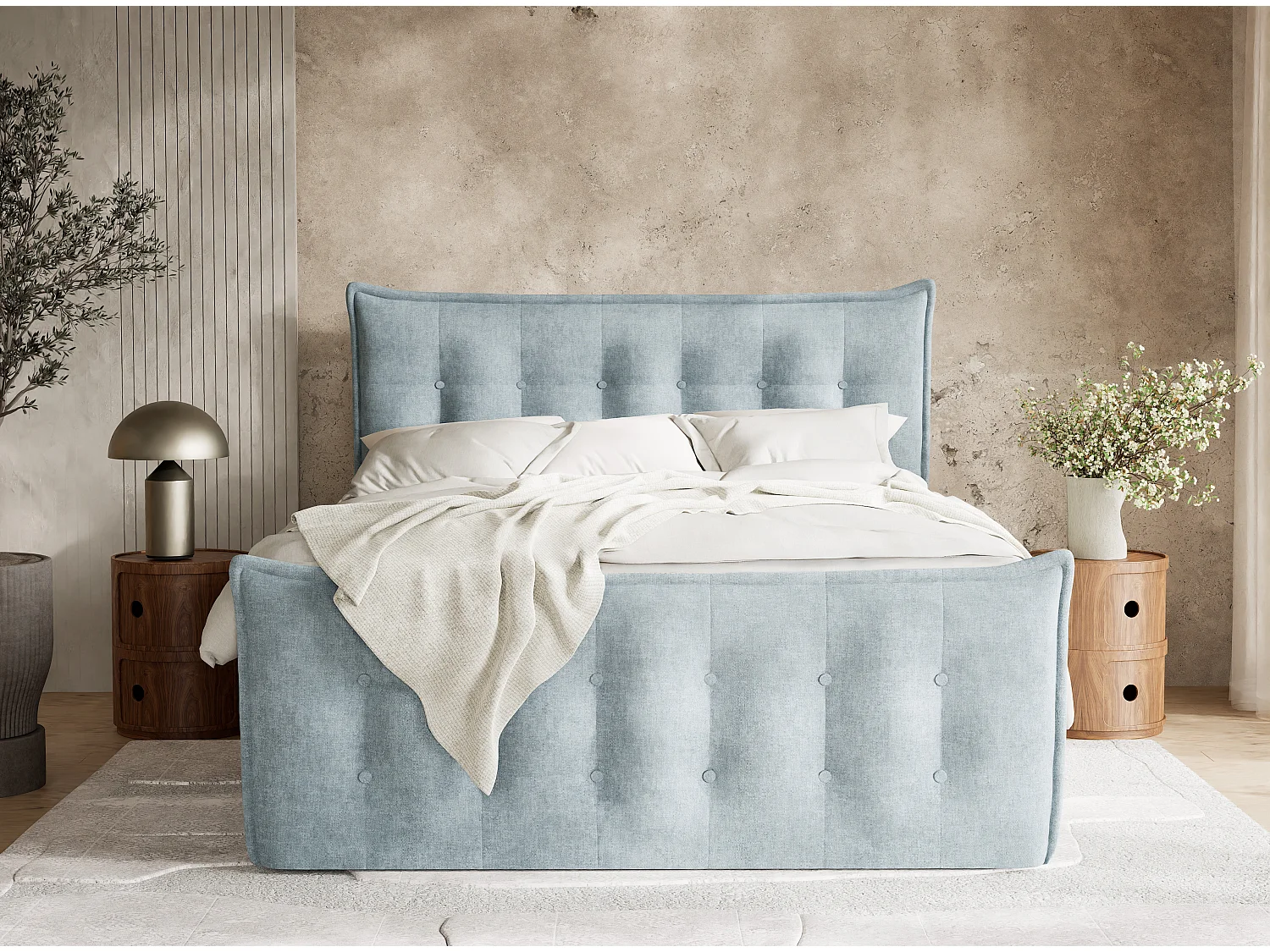Boxspringbed met hoofdbord + matras + dekmatras - 180x200 cm - lichtblauw - FATU