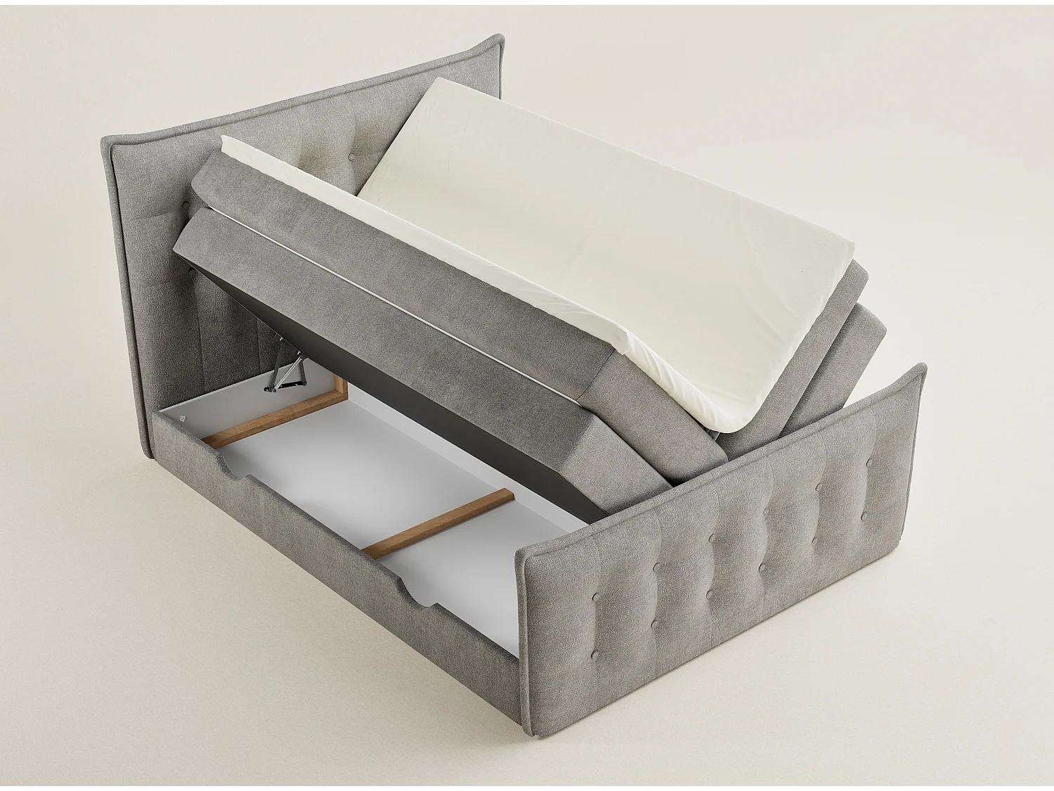 Boxspringbed met hoofdbord + matras + dekmatras - 140x200 cm - beige grijs - FATU