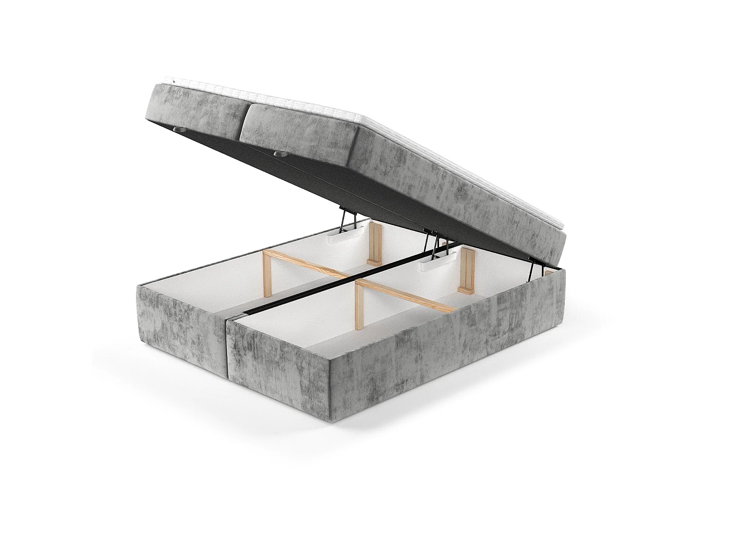 Lit à sommier et coffre de rangement FREJA - matelas - surmatelas - 140x200 cm - gris