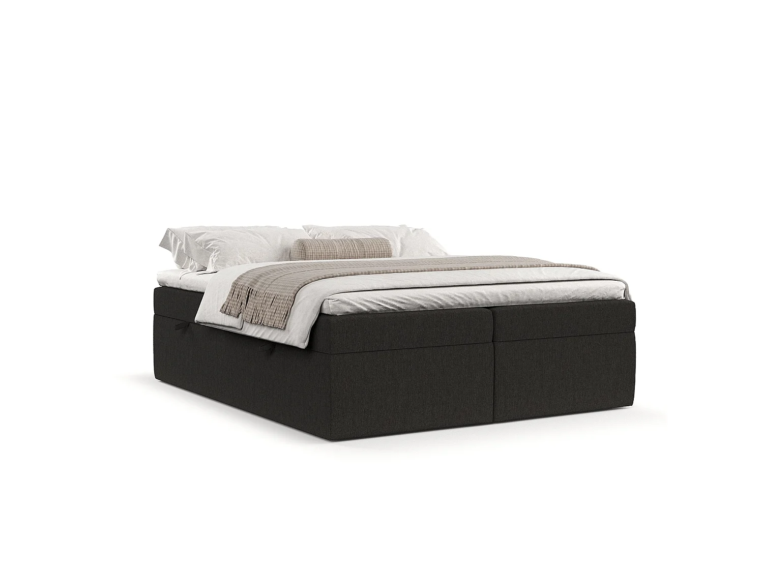 Set compleet bed + opbergruimte + matrasse + dekmatrasse - 180x200 cm - geweven stof - zwart - LENNON