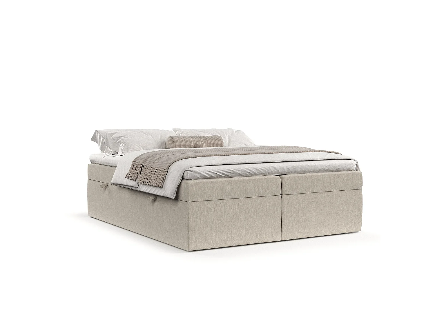 Set compleet bed + opbergruimte + matrasse + dekmatrasse - 160x200 cm - geweven stof - beige - LENNON