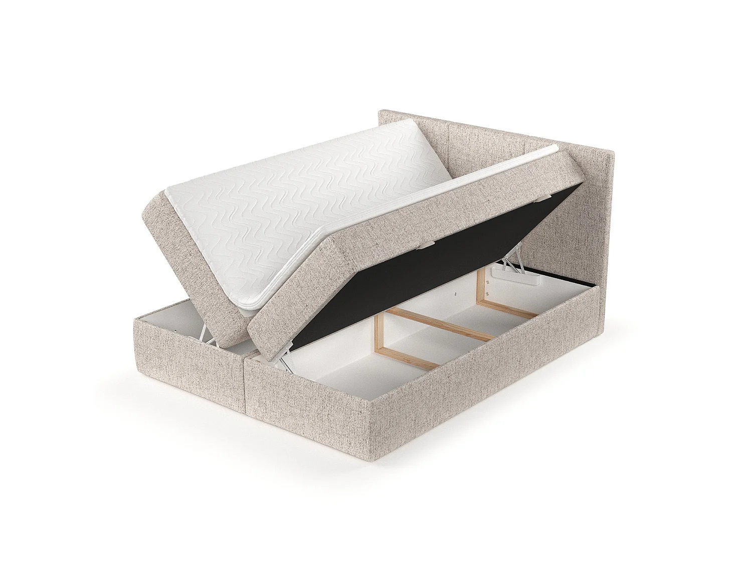 Set compleet bed met hoofdbord + opbergruimte + matrasse + dekmatrasse - 180 x 200 cm - Geweven stof - Lichtbruin - JONAH