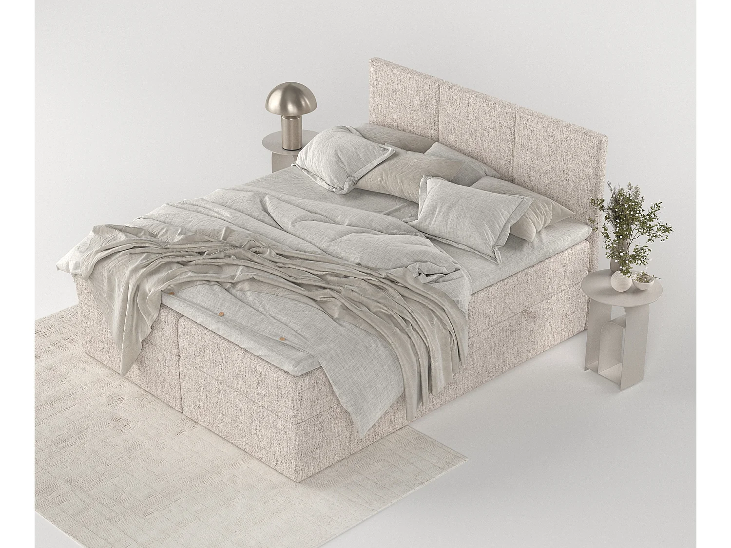 Set compleet bed met hoofdbord + opbergruimte + matrasse + dekmatrasse - 180 x 200 cm - Geweven stof - Lichtbruin - JONAH